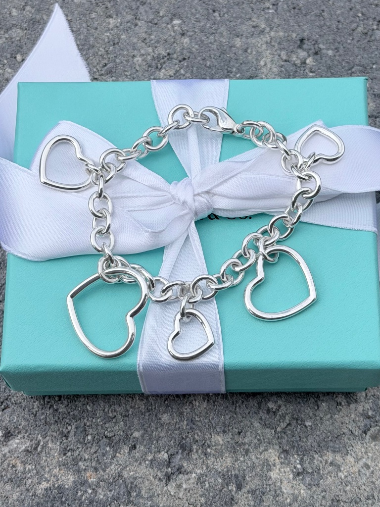 Rare Tiffany & Co Multi Open Heart Bracelet In Silver, 7.5"